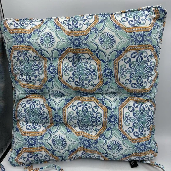 Nicole Miller Home Pillows Square Decor with Chair Ties 15"x15" Teal Set of 2 - Picture 9 of 11